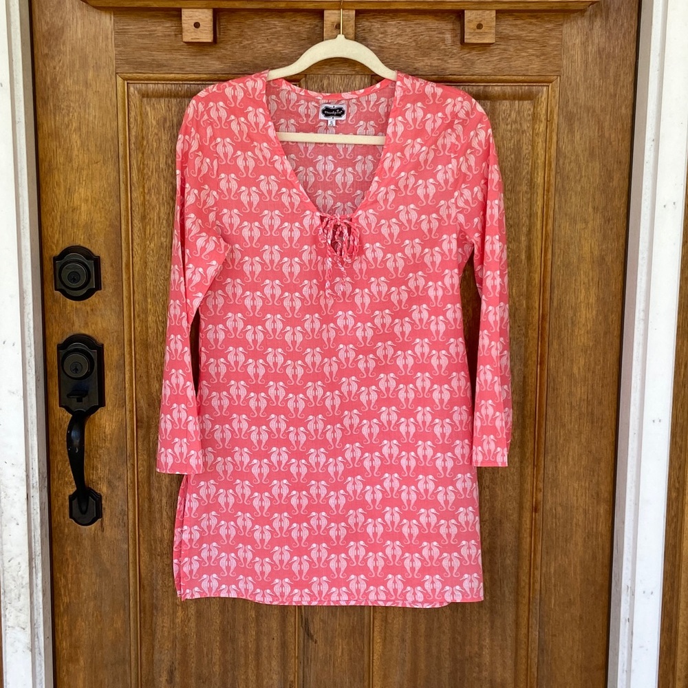Mud Pie | Pink Swimsuit Coverup w/ white seahorses